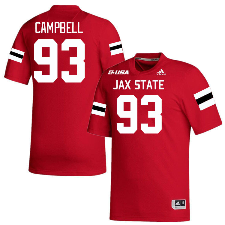 #93 Jawaun Campbell Jacksonville State Gamecocks College Football Jerseys Stitched-Red